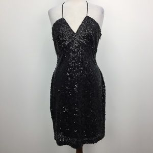 Lauren Ralph Lauren Black Sequin Cocktail Sleeveless Mini Dress